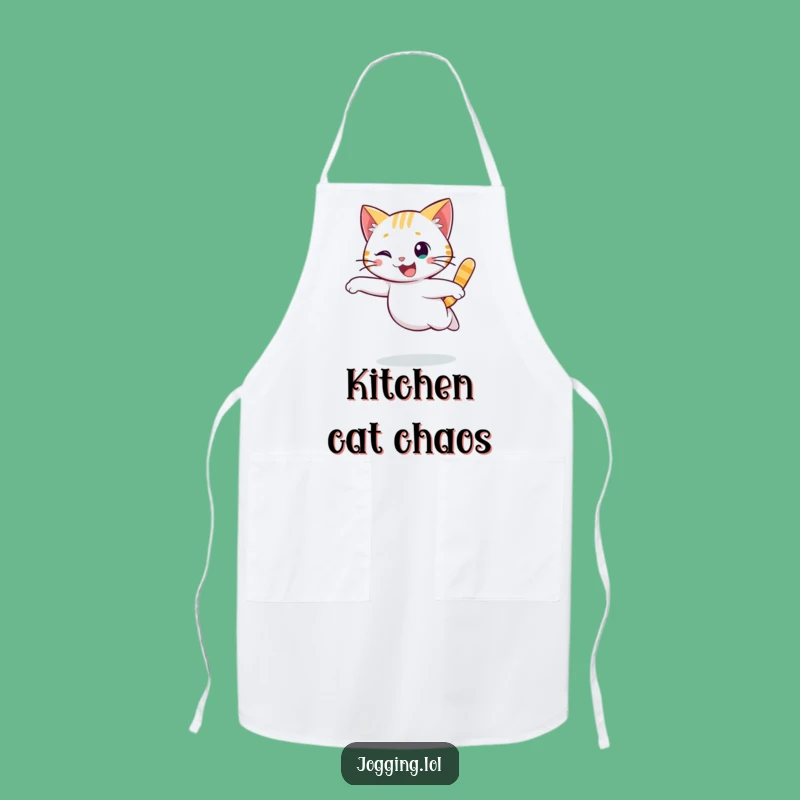 Funny Cat Running Apron - Kitchen Character Wear for Graceful Cooks