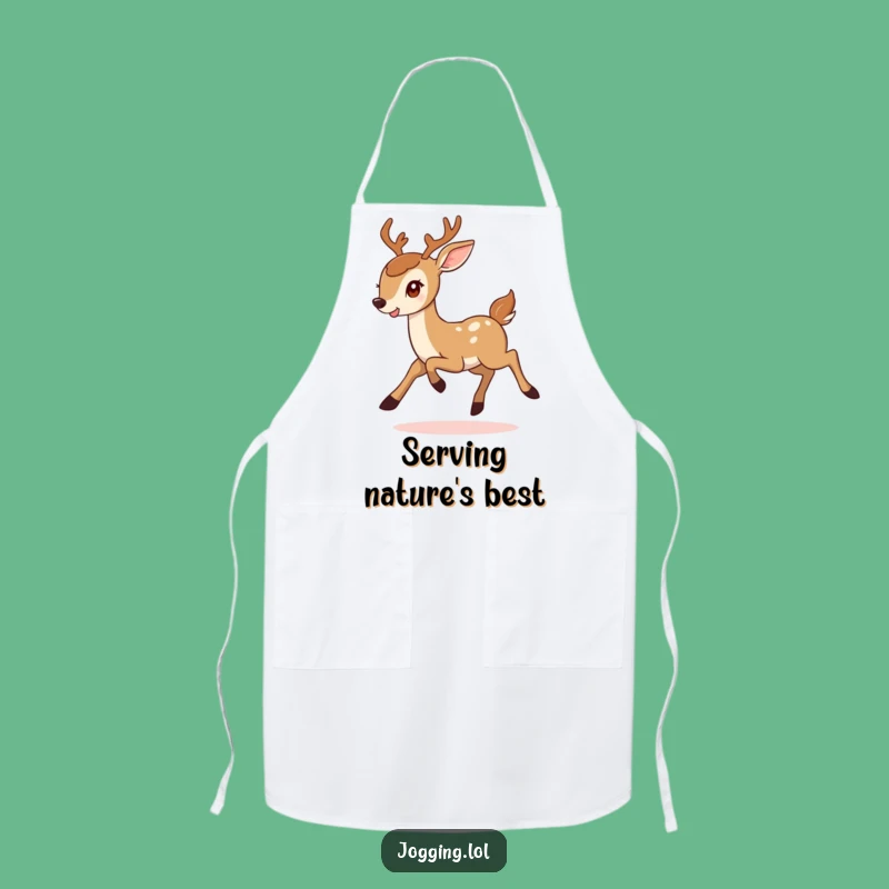 Funny Deer Apron: Cook with Cheer, Featuring a Smiling Deer's Determined Bound