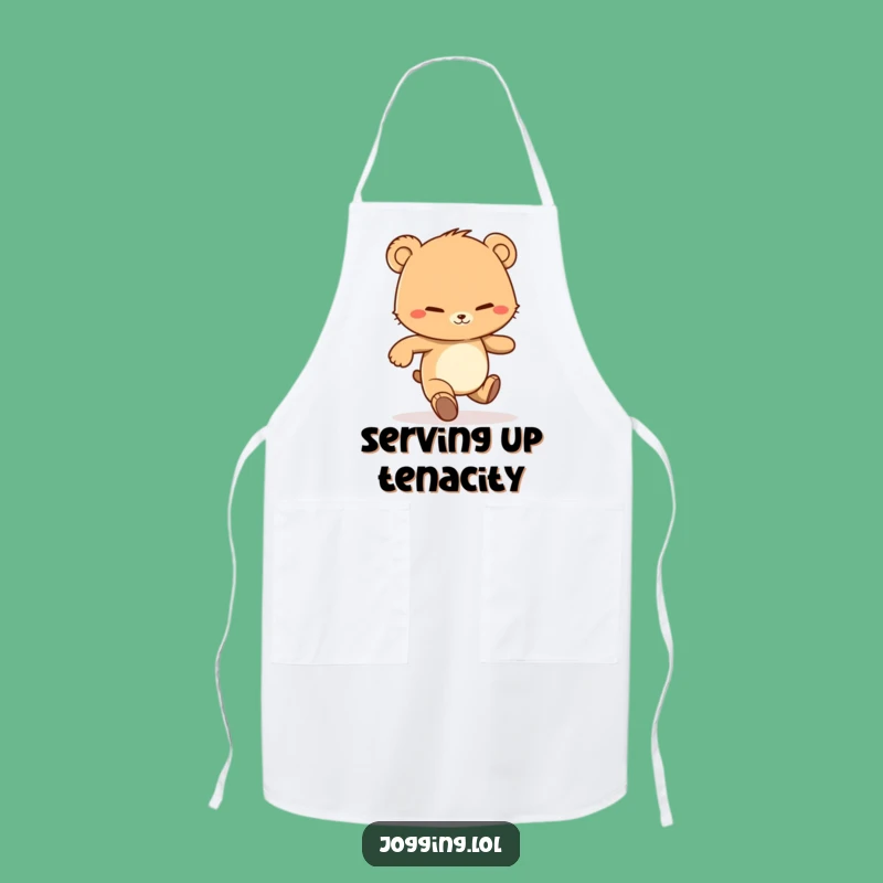 Funny Bear Cub Chef Apron - Determined Jogging Grin Kitchen Gift