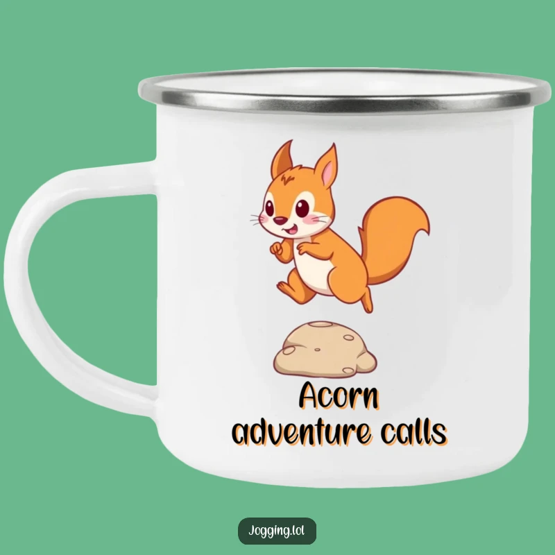 Funny Squirrel Jumper Camping Mug: Playful Squirrel Leaping Enamel Mug Outdoors