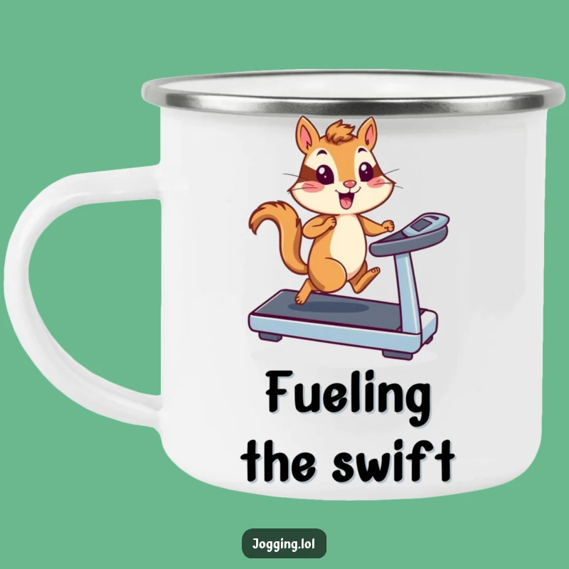 Funny Chipmunk Runner Camping Mug: Treadmill Speed for Hilarious Campfire Sips!