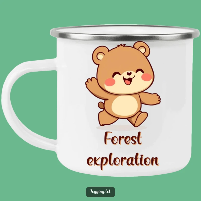 Funny Bear Jogger Camping Mug: Curious Enamel Camp Cup, Great Gift