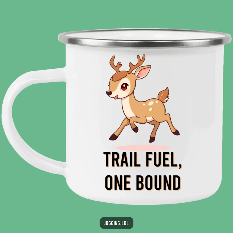 Funny Deer Camping Mug: Enjoy Outdoors with a Smiling Deer's Determined Bound