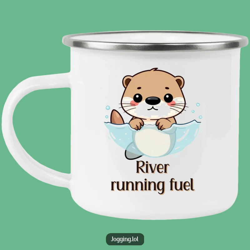 Funny Otter Camping Mug - Determined Otter Swimmer Enamel Gift