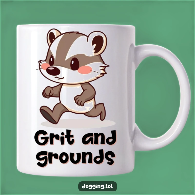 Funny Badger Jogger Mug: Determined Badger Uphill Runner Gift for Grit