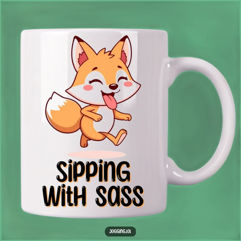 Funny Fox Jogging Mug - Cheerful Tongue Out Cartoon Character Gift