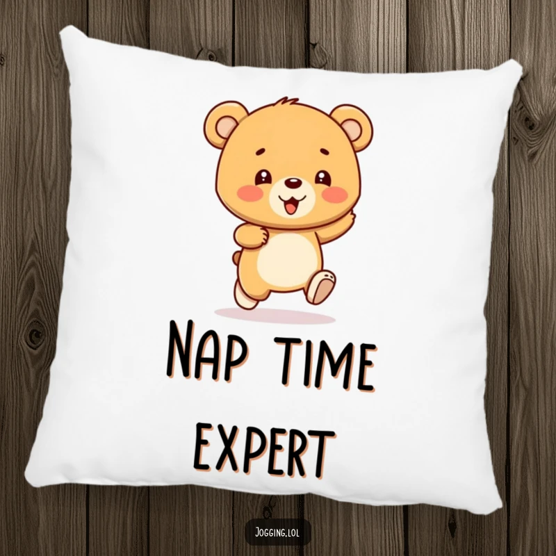 Funny bear cub pillow featuring a gleeful character bouncing with each stride, offering comfort and a humorous, joyful accent, a cute gift.