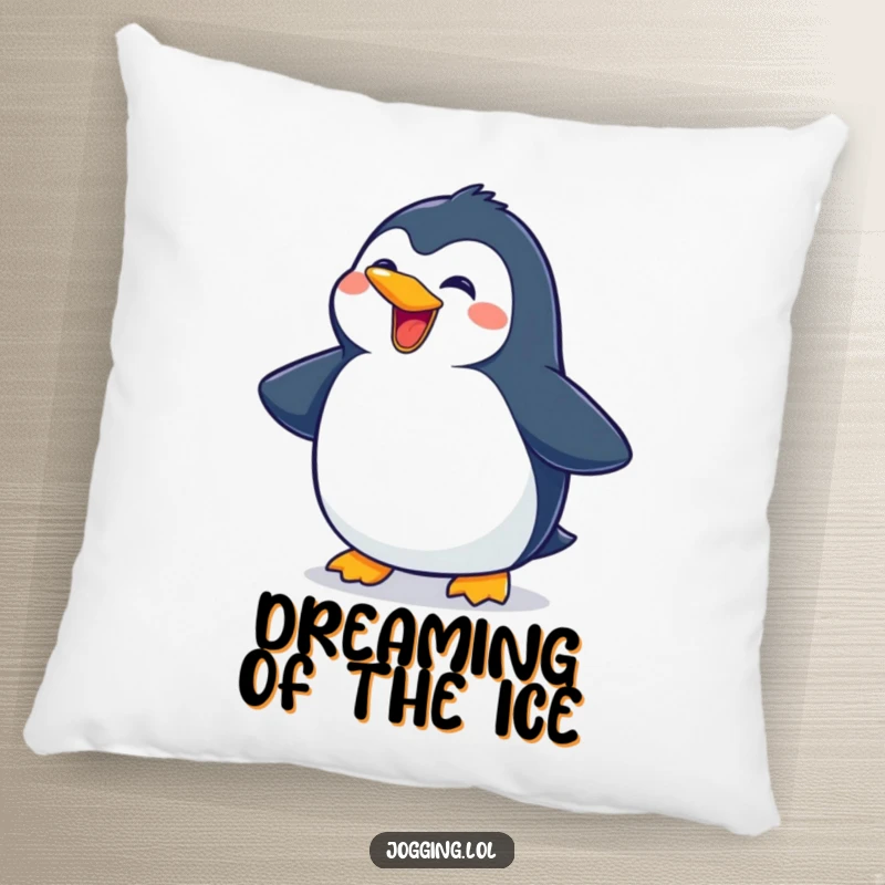 Funny penguin pillow with a delighted character sliding happily, offering plush comfort and a dose of adorable humor.