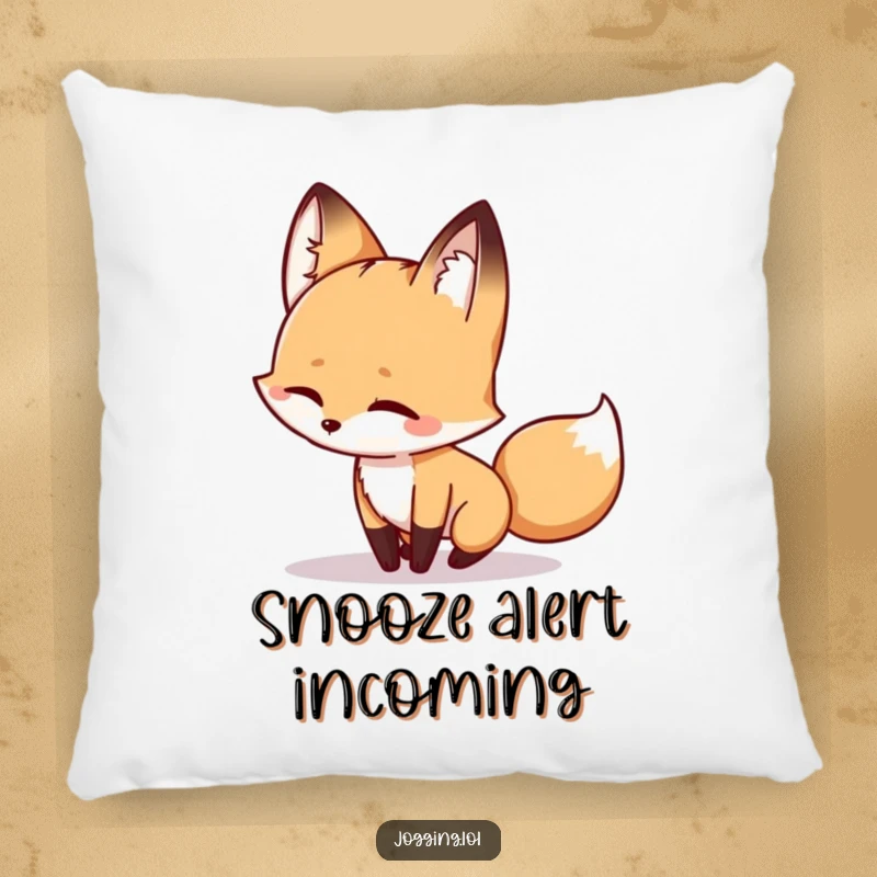 Funny fox pillow featuring a winking character playfully chasing its shadow, offering cozy humor and a touch of whimsical delight.