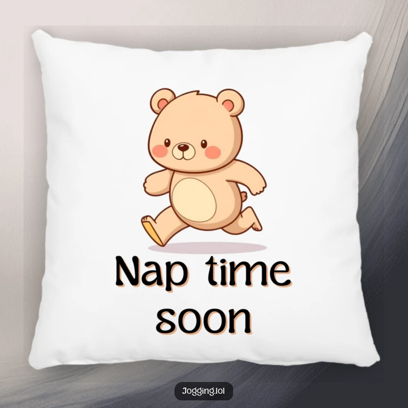 Funny pillow designed with a diligent bear running in a steady, happy gait, perfect for adding cozy and humorous charm to any seating area.