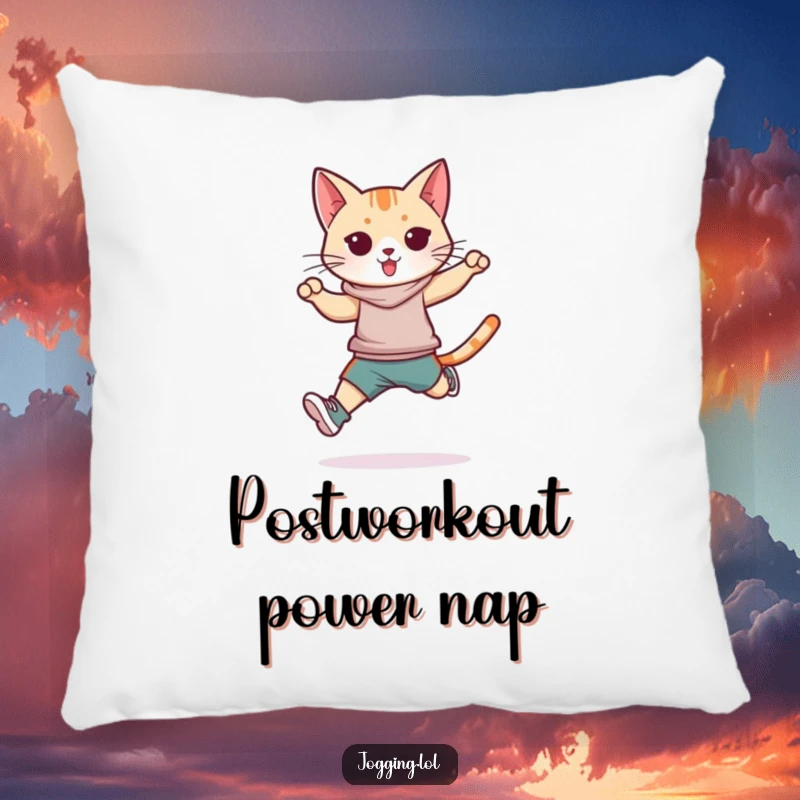 Funny athletic cat pillow, sleek feline sportswear, jumping stride, cozy accent, home decor, awesome funny gift