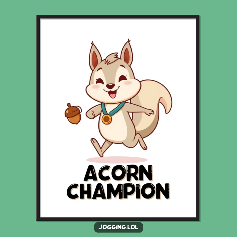 Funny Squirrel Acorn Digital Art - Enthusiastic Runner Wall Decor Gift