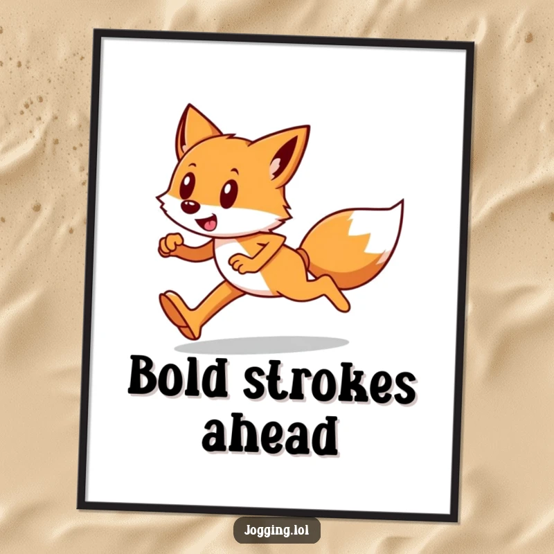 Funny digital art print of a happy fox runner with determined strides, capturing its wild spirit and focus.