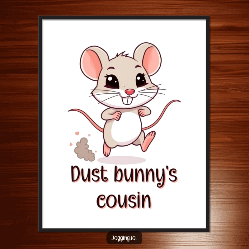 Funny mouse digital art print of a tiny, grinning rodent sprinting with a dust cloud. Instant humorous download for digital display.