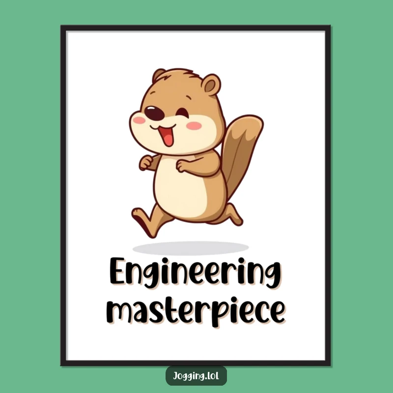 Funny Beaver Runner Digital Print: Busy Builder Instant Download Art