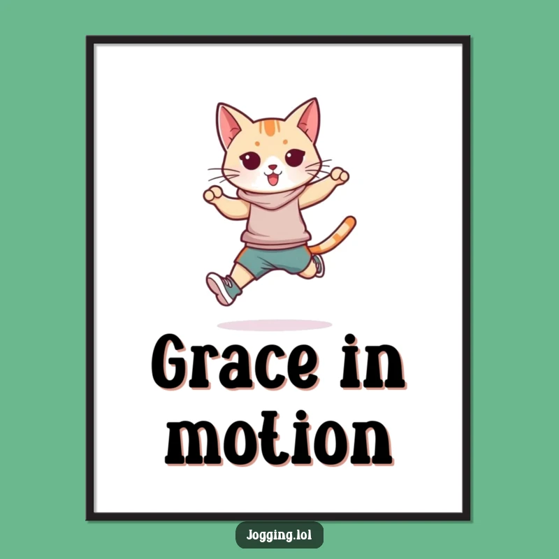 Funny Athletic Cat Digital Art - Instant Feline Jumper Print for Walls Gift