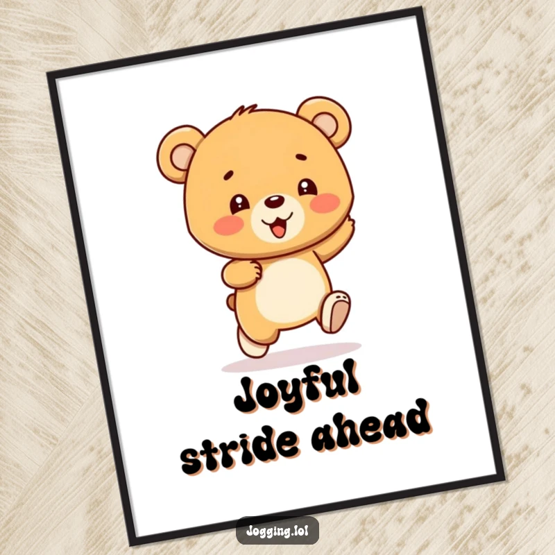Funny bear cub digital art print of a gleeful character bouncing with each stride, radiating pure joy for instant decor, a fun gift.