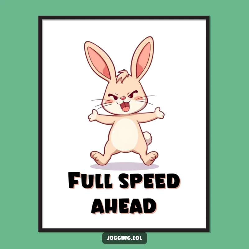 Funny Energetic Bunny Digital Art - Instant Determined Rabbit Print for Walls Gift