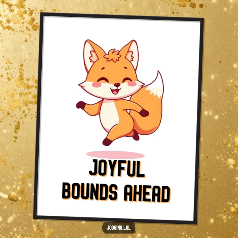 Funny digital art print of a playful fox character dashing with a joyful bounce, designed to spread energy and amusement.