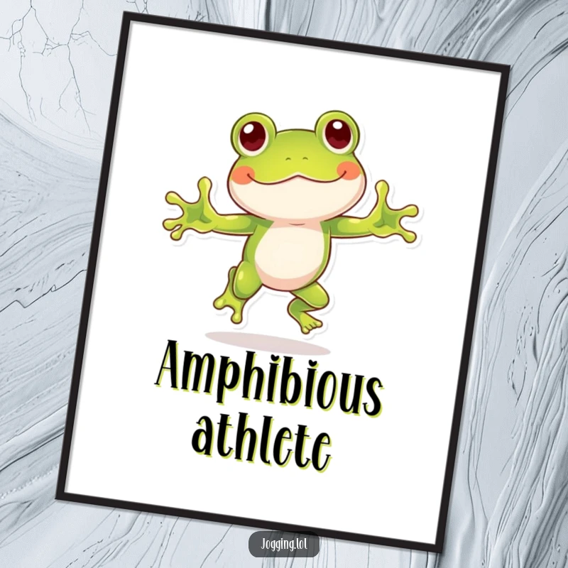 Funny frog digital art print of a playful frog character hopping with humorous enthusiasm, perfect for lively decor.