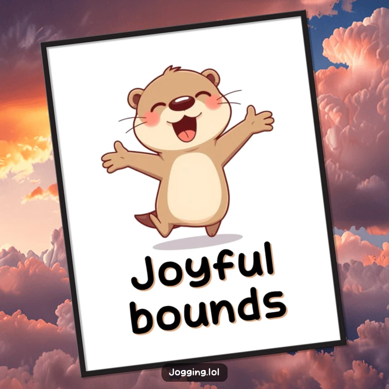 Funny otter digital art print of a cheerful character gleefully bounding, radiating happiness and playful charm, a downloadable funny gift.