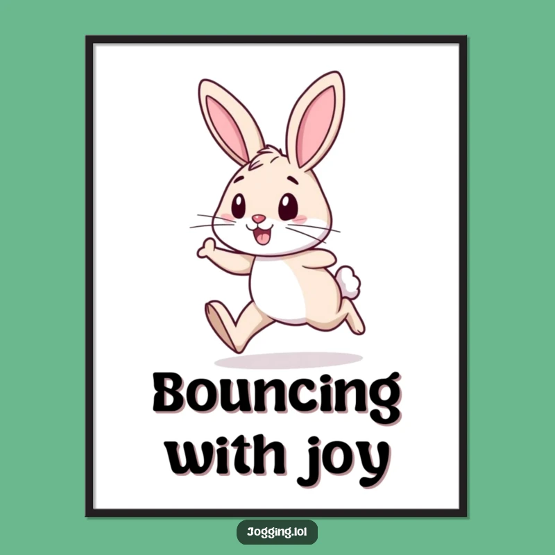 Funny Rabbit Jogging Digital Art: Cheerful Hare Runner Printable Wall Decor