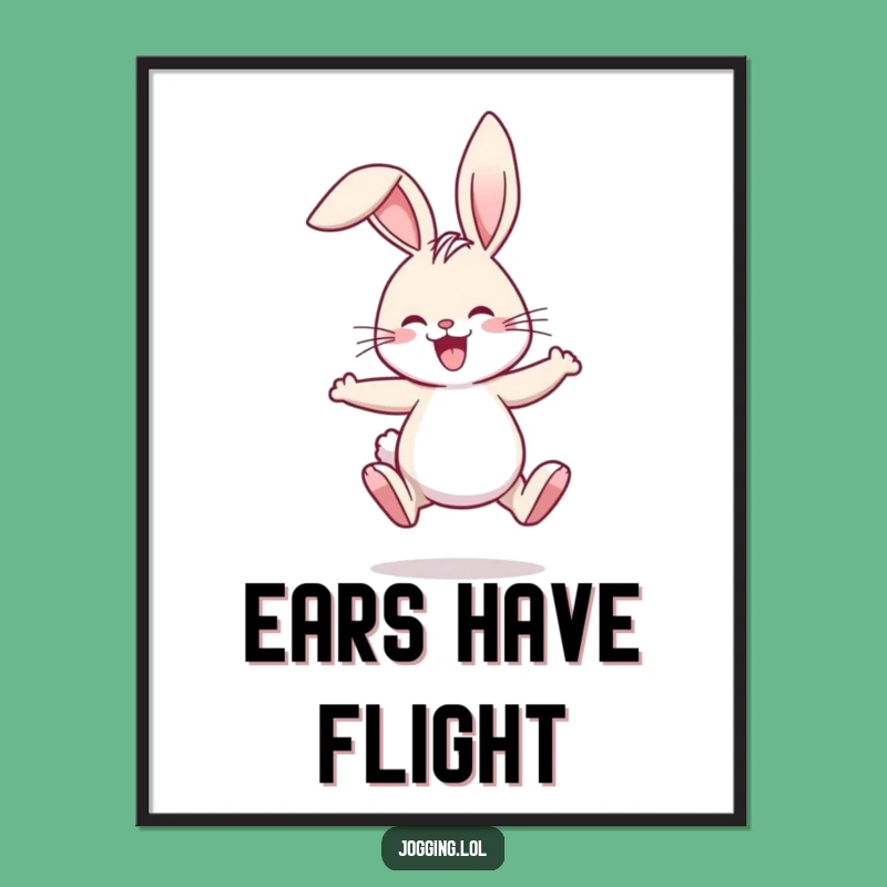 Funny Rabbit Jogging Digital Print - Comical Floppy Ears Art Gift
