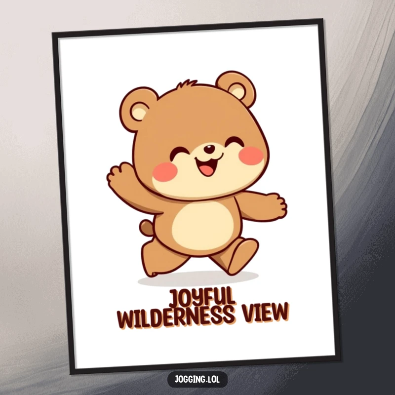 Funny digital art print of a curious bear jogger looking ahead with joy, ready to inspire adventure.