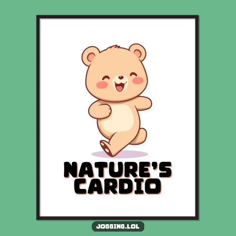 Funny Jogging Bear Digital Art: Cheerful Steps for Instant Wall Humor!
