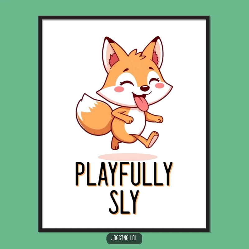 Funny Fox Tongue Out Digital Art - Cheerful Jogger Wall Decor Gift