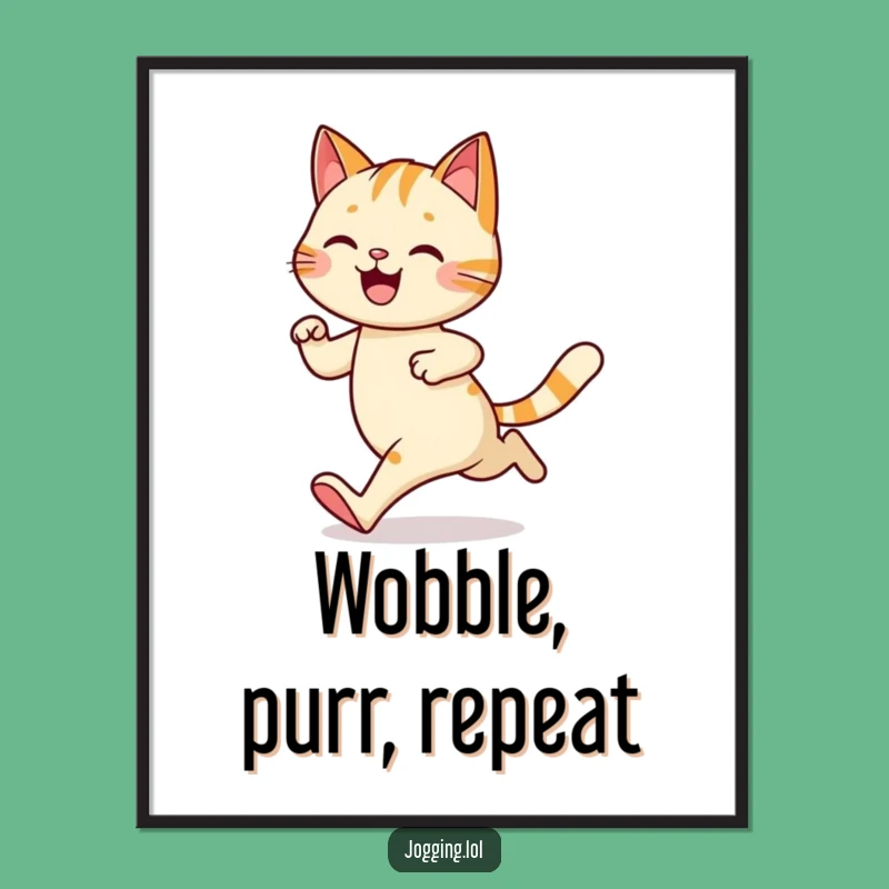 Funny Cat Jogging Digital Art Print: Instant Download for Playful Feline Decor