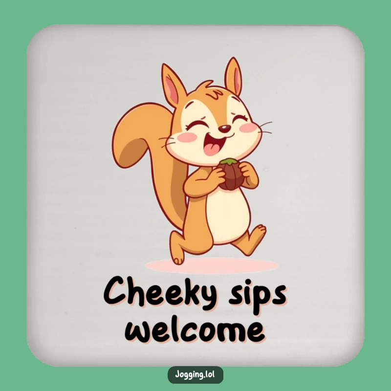 Funny Squirrel Jogging Drink Coaster: Protect Surfaces with Nutty, Cheerful Charm