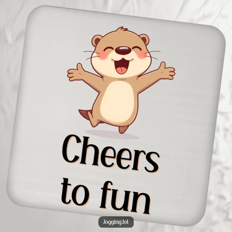 Funny otter drink coaster with a cheerful character bounding, adding a touch of playful charm and surface protection, a cute funny gift.