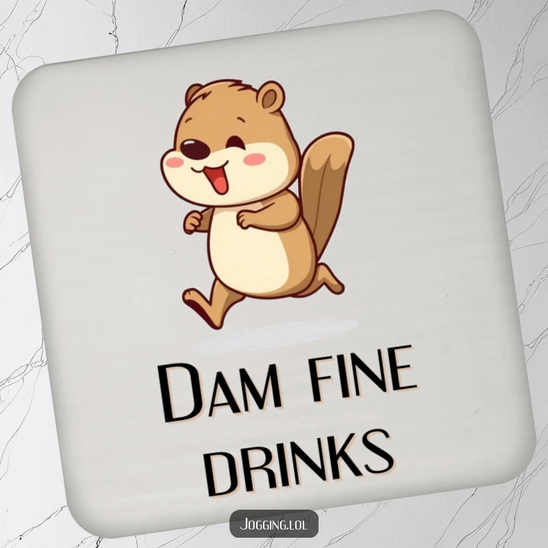 Funny drink coasters featuring a busy beaver runner with rhythmic leg movements, offering industrious protection for tables.