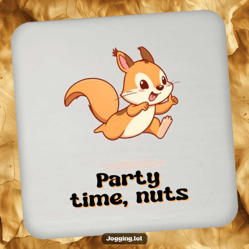 Funny drink coasters featuring a playful squirrel sprinter leaping forward, offering fun protection for tables.