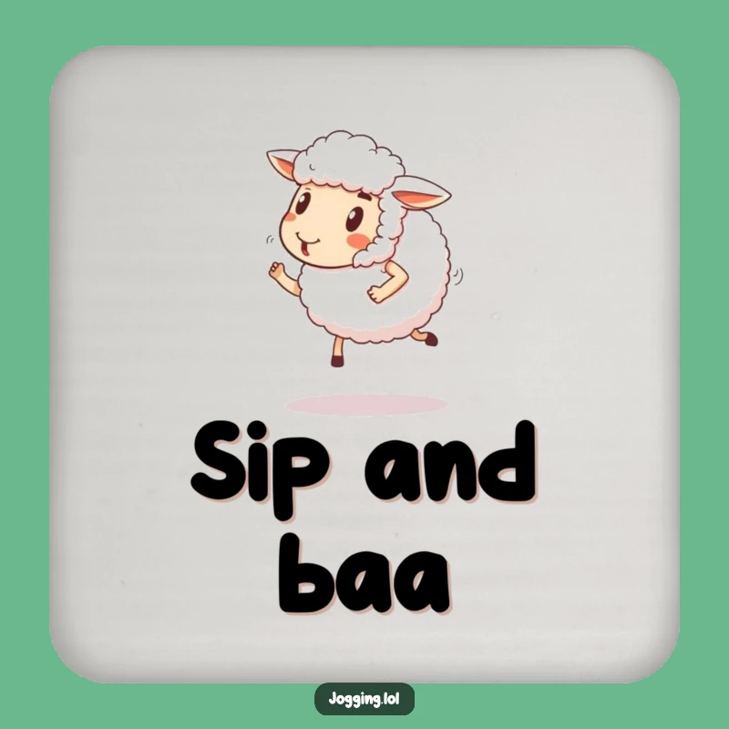 Funny Sheep Jogging Drink Coaster: Comical Happy Ewe Protection Gift
