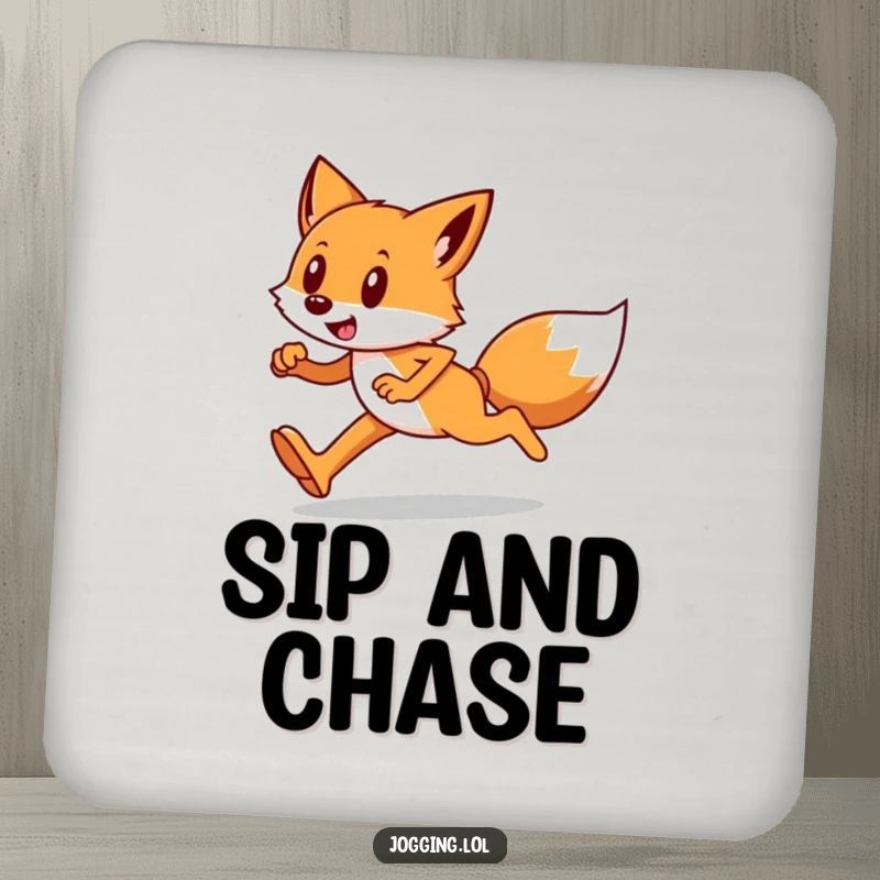 Funny drink coasters featuring a sly fox runner in determined strides, offering stylish protection for tables.
