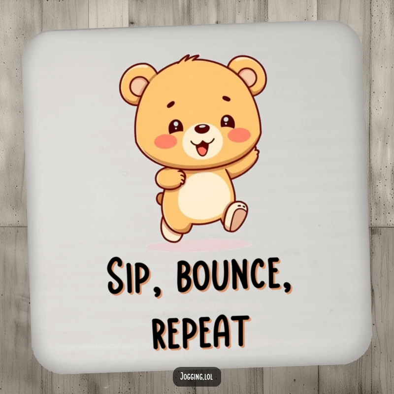 Funny bear cub coaster featuring a gleeful character bouncing with each stride, adding a humorous and protective element to tables, a cute gift.