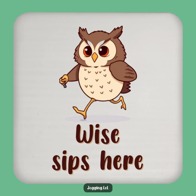 Funny Owl Jogging Drink Coaster: Comical Birdy Protection Gift