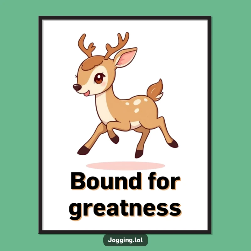 Funny Deer Poster: Adorn Your Walls with a Smiling Deer's Determined Bound, Art Gift