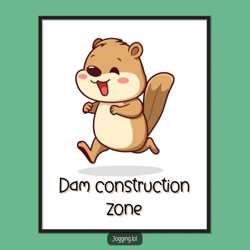 Funny Beaver Runner Poster: Busy Builder Wall Art, Unique Gift