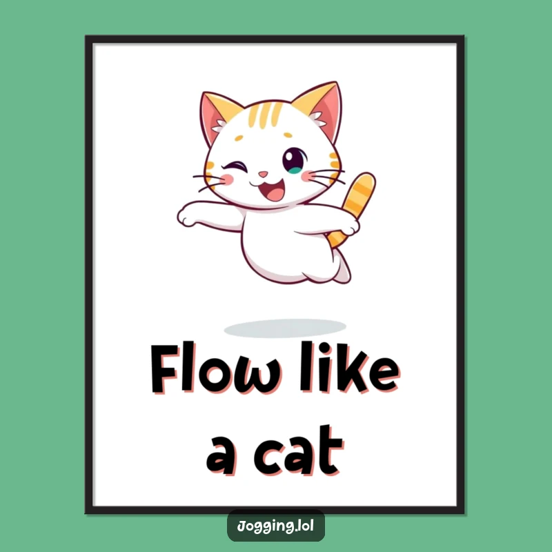 Funny Cat Running Poster - Graceful Character Art for Wall Movement