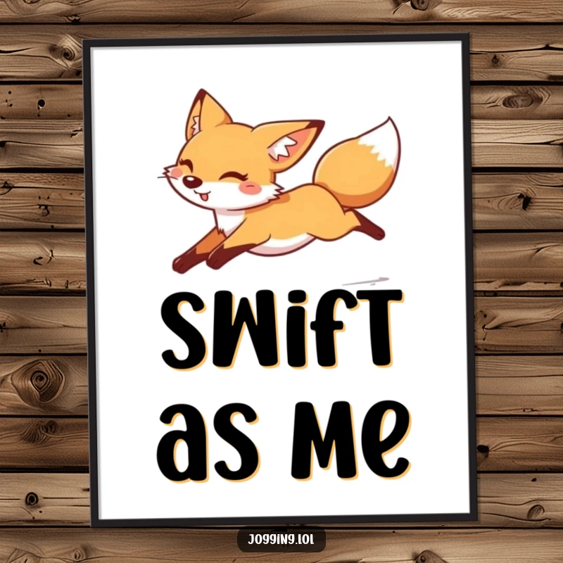 Funny cheerful fox poster, legs tucked, moving fast, playful art, wall decor, great funny gift