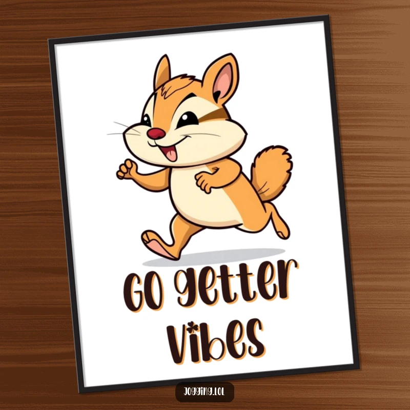 Funny chipmunk poster showcasing a smiling rodent running with determination, adding a humorous and energetic touch to decor.