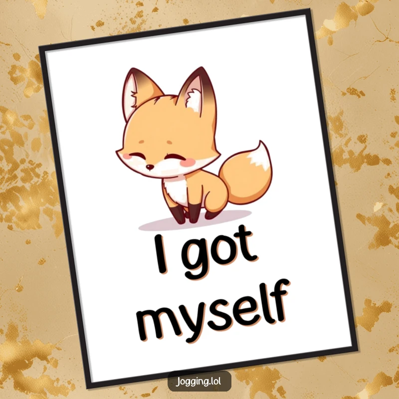 Funny fox poster with a winking character playfully chasing its shadow, creating whimsical and humorous wall art for any room.