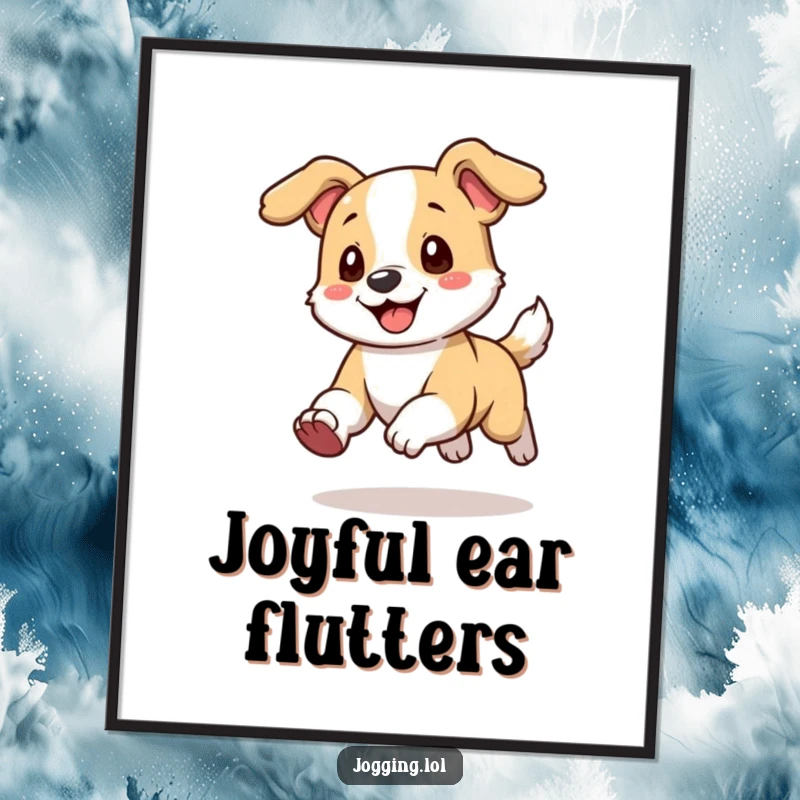 Funny Poster featuring a playful dog character running with its ears flopping happily, radiating pure, unbridled delight.