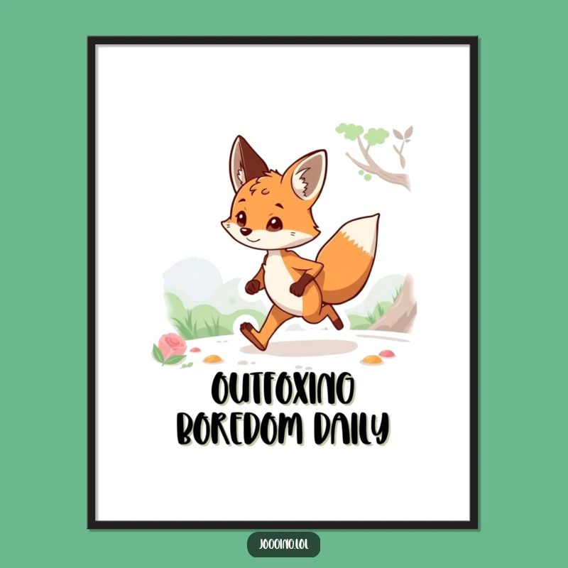 Funny Curious Fox Jogging Poster: Vibrant Wall Art for a Humorous and Inspiring Space