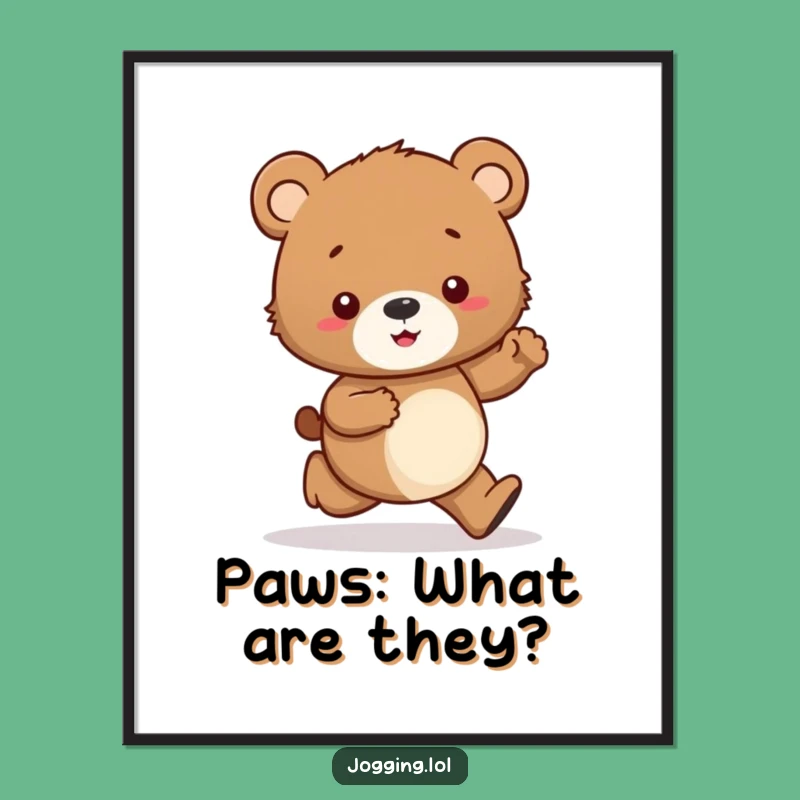 Funny Curious Bear Cub Jogging Poster: Wall Art That Makes You Smile
