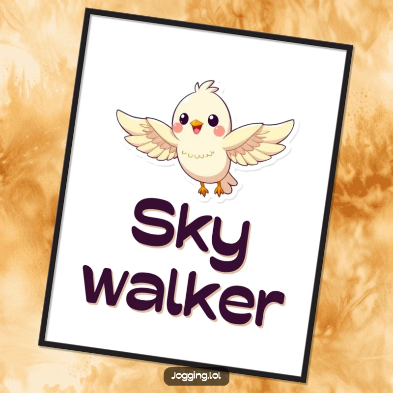 Funny bird poster of a happy bird character soaring with outstretched wings, embodying humorous freedom and joy.