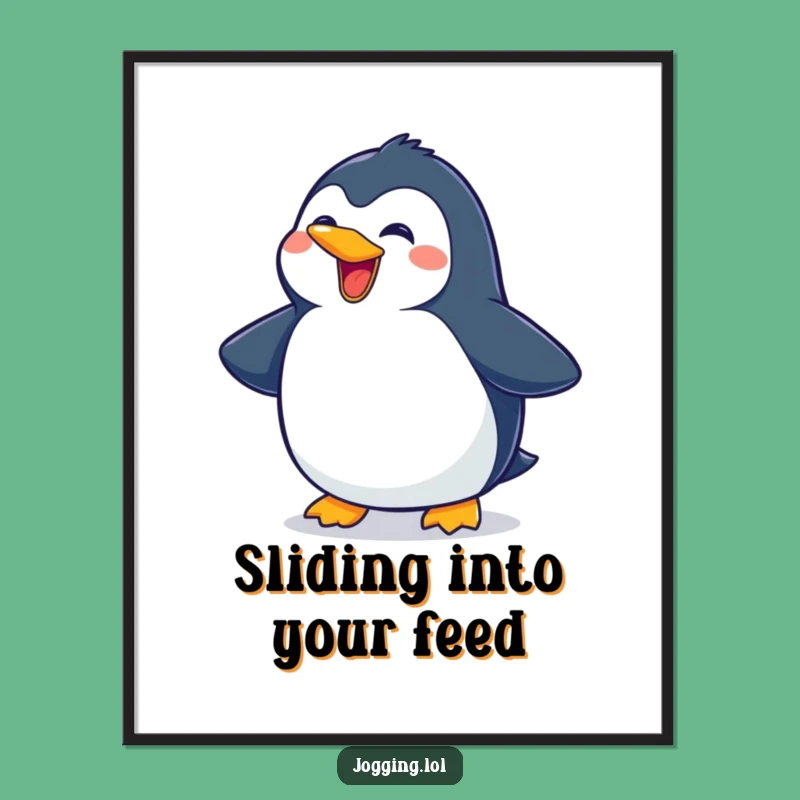 Funny Penguin Sliding Poster - Delightful Character Art for Wall Humor